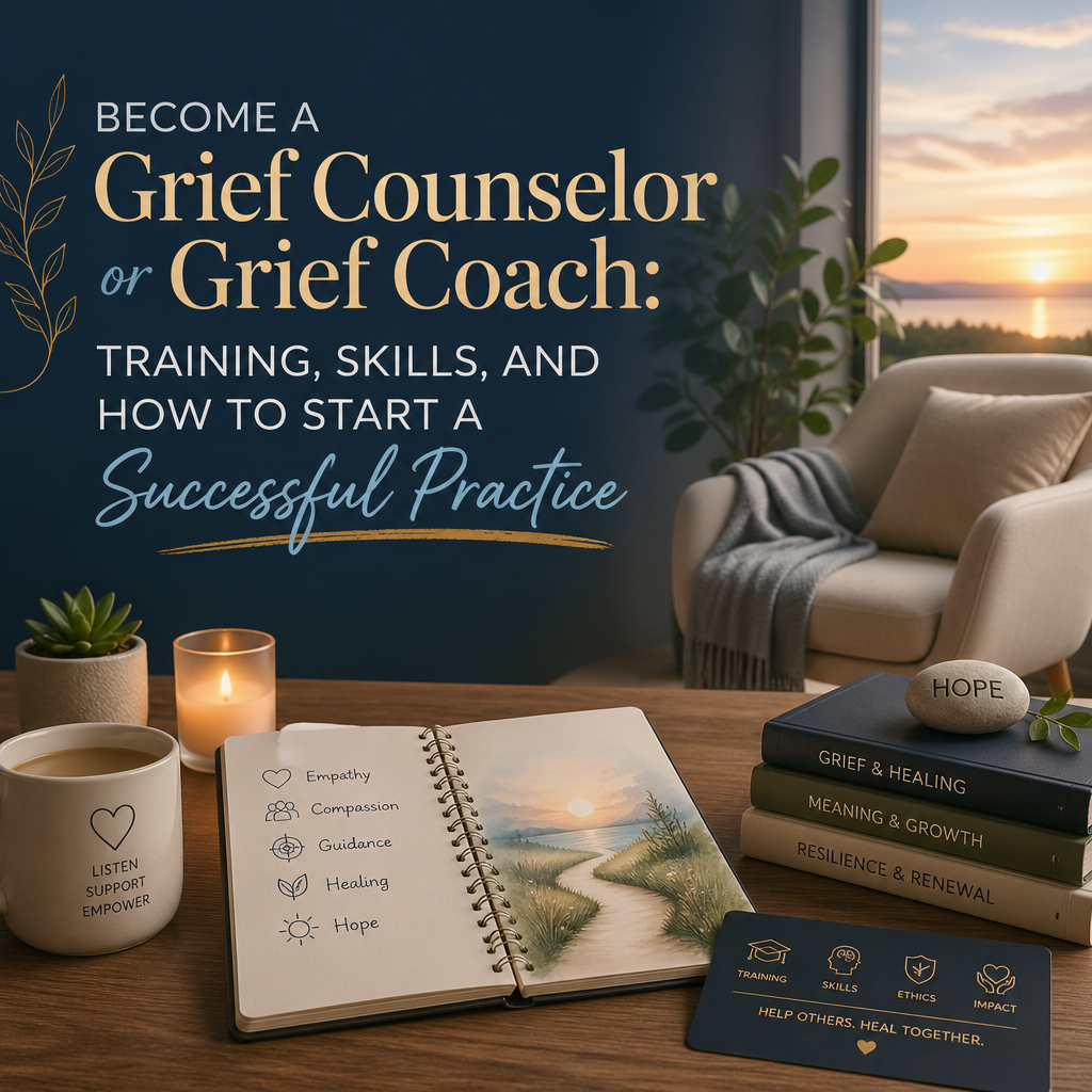 Become a Grief Counselor or Grief Coach: Training, Skills, and How to Start a Successful Practice + (banner)